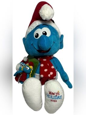 Macys 2010 Holiday Smurfs Plush Finger Pal Limited Edition Christmas Collectible